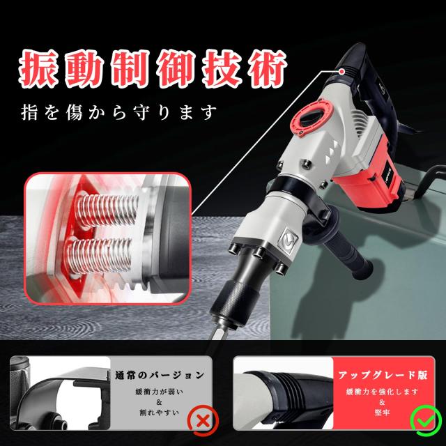 CXCESNS 電動ハンマー はつり機 打撃数4000bpm コンクリートハンマー 六角シャンク 削岩機 破つりハンマー コールドチゼル 電動ピック 溝_2