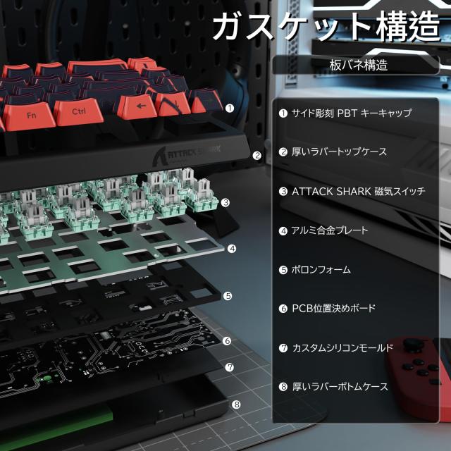 ATTACK SHARK X68PRO HE ラピッドトリガー キーボード 高速反応 3モード接続 2.4G Bluetooth USB-C有線 8KHZ ゲーミングキーボード ラピ_8