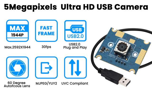ELP オートフォーカス USB カメラ 5 メガピクセル 1944P 60 度 歪みなしレンズ ライトブラウン PC カメラモジュール プラグアンドプレイ_7