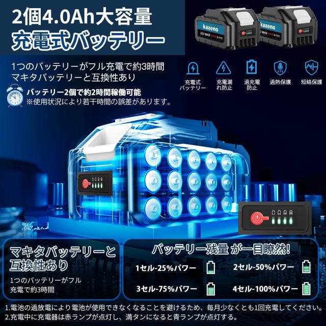 電動 草刈機 草刈り機 芝刈り機 4000mAh バッテリー2個 充電式