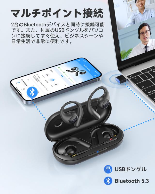 EMEET AirFlow Zoom認証 ワイヤレスイヤホン オープンイヤー 耳を塞が