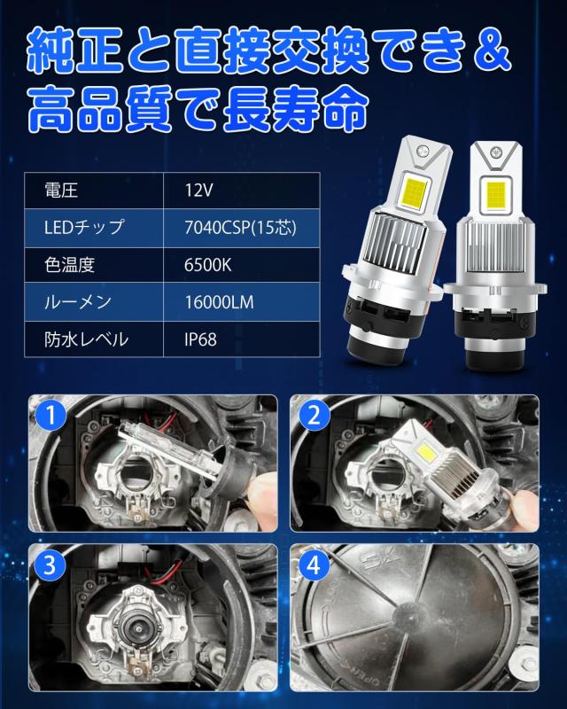 SUPAREE d2s led ヘッドライト 爆光 車検対応 純正HID交換用 ホワイト6500K 配線レス DC12-24V 高速冷却ファン IP68防水対策 キャンセラ_6
