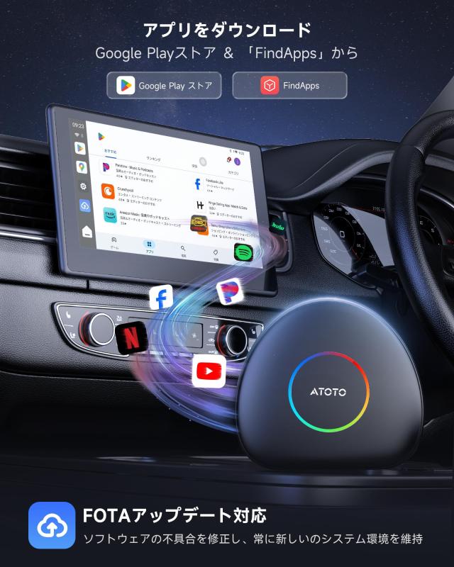 Carwave CB6C ATOTOLIFE ワイヤレスCarPlay AIボックス Android 13搭載｜4G LTE対応・YouTube再生アダプター｜4G+64G スマートカーBOX｜G_4