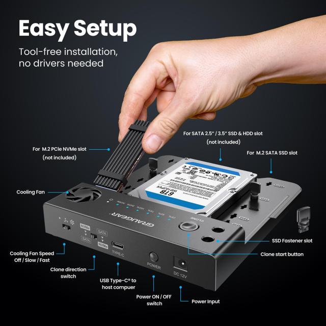 GRAUGEAR M.2 NVMe ＆ SATA SSD/HDD ドッキングステーション USB-C 10Gbps クローンステーション M.2 PCIe NVMe + SATA 2.5インチ/3.5イン_1