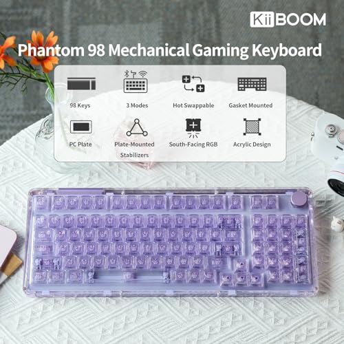 KiiBoom Phantom 98 ホットスワップ対応クリスタルガスケットマウントメカニカルキーボード、トリプルモードNKROゲーミングキーボード 南_1