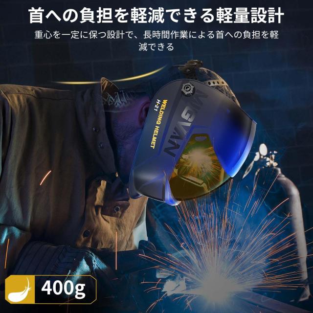 MIGVAN 溶接面 自動遮光溶接面 0.0001秒超高速自動遮光 ヘッドギア装備 本当の色を映す広い視界 明るい液晶画面 溶接マスク ソーラーパワ_6