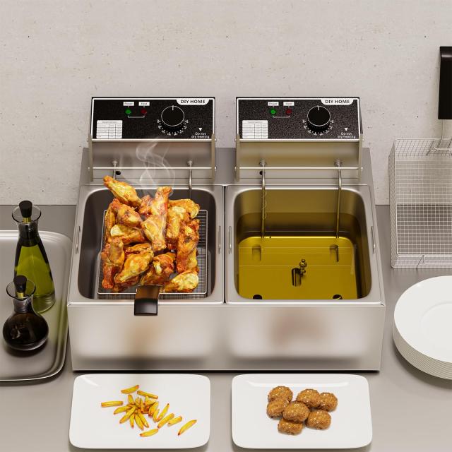 20L業務用電気フライヤー、3400W卓上フライヤー、2×6L取り外し可能なバスケット付き、温度調節機能付きフライヤー_1