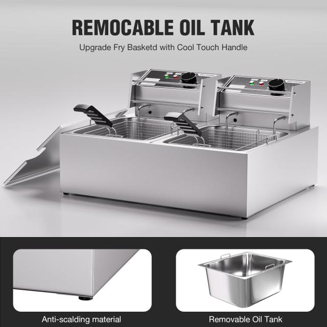 20L業務用電気フライヤー、3400W卓上フライヤー、2×6L取り外し可能なバスケット付き、温度調節機能付きフライヤー_3