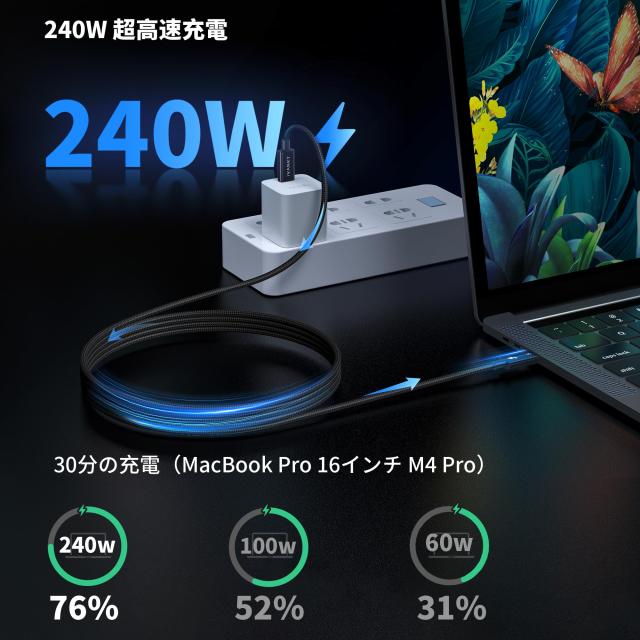 Thunderbolt 5 ケーブル IVANKY 240W急速充電 8K/60Hz映像出力 最大120Gbps 高速データ転送 Thunderbolt 4/3 USB4 下位互換 MacBook Pro/