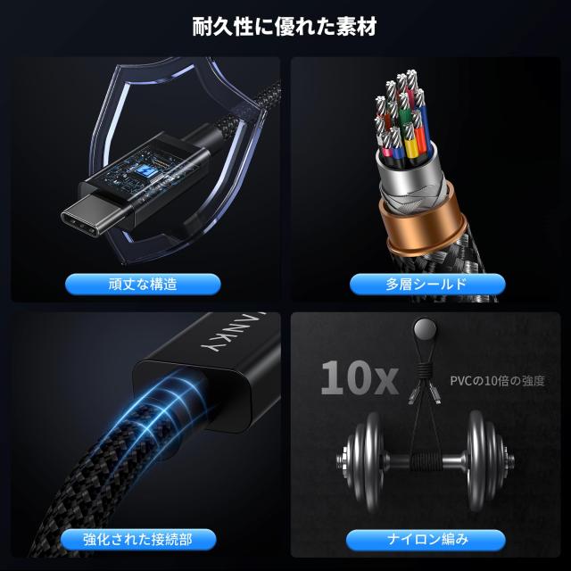 Thunderbolt 5 ケーブル IVANKY 240W急速充電 8K/60Hz映像出力 最大120Gbps 高速データ転送 Thunderbolt 4/3 USB4 下位互換 MacBook Pro/