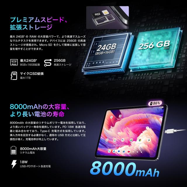 2.4K IPS 11.4インチ タブレットWi-Fi/SIM通話モデル】 Bmax Android