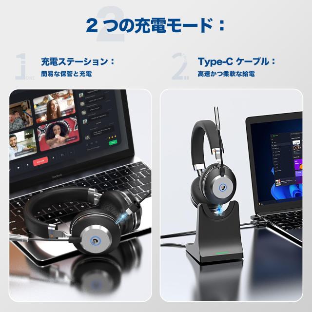 Wantek ワイヤレスヘッドセット Bluetoothヘッドセット 両耳 USBドングル付き 音量調節/単一指向性 マイクミュート機能搭載 ノイズキャン_4