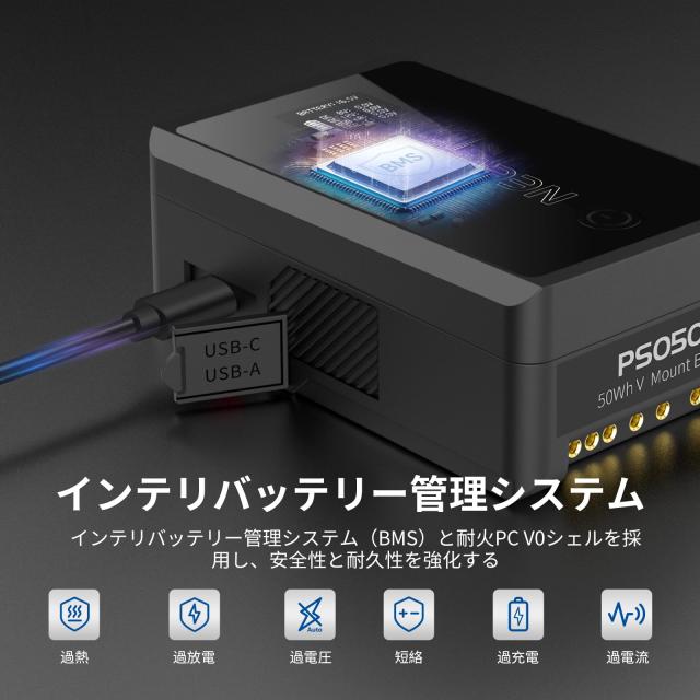 NEEWER ミニVマウントバッテリー ミニVロック電池 D Tap/USB C/USB A/BP/デュアル DC ポート/OLEDスクリーン付き 3450mAh 50Wh 14.54V 45