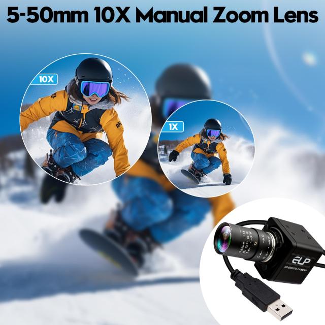 ELP USB カメラ 16 メガピクセル USB ウェブカメラ CS マウント 5-50mm マニュアル バリフォーカス クローズアップ レンズ付き 5K コンピ_1
