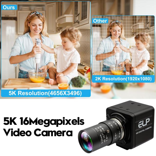 ELP USB カメラ 16 メガピクセル USB ウェブカメラ CS マウント 5-50mm マニュアル バリフォーカス クローズアップ レンズ付き 5K コンピ_3