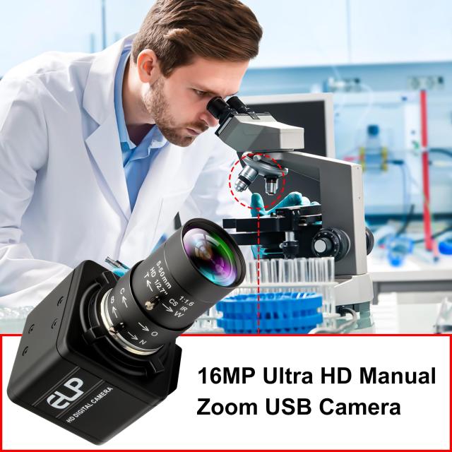 ELP USB カメラ 16 メガピクセル USB ウェブカメラ CS マウント 5-50mm マニュアル バリフォーカス クローズアップ レンズ付き 5K コンピ_4