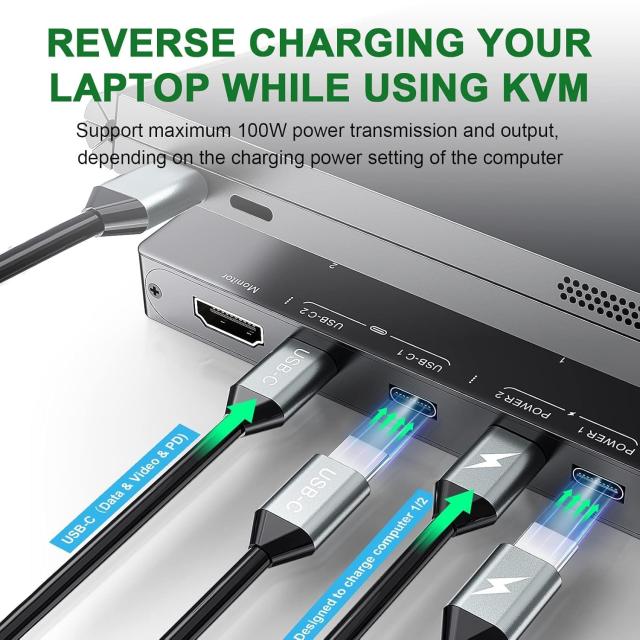 KCEVE USB-C KVM切替器 2入力1出力 Type-C KVMスイッチ 4K@60Hz