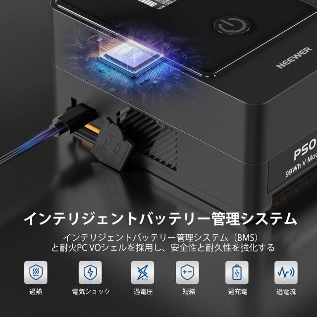 NEEWER PS099E Vマウントバッテリー 6800mAh 99Wh 14.5V ミニVロック タイプCケーブル 高速充電 65W PD USB C Dタップ/BP/USB A/DC出力 O