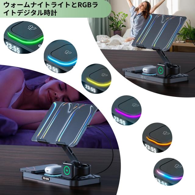 GLILAVOX 6in1 ワイヤレス充電器 Compatible with i-Phone 17/17 Air/17 Pro/17 Pro Max/16 pro max/XS/8/i-Phone 15-11/apple watch Ser
