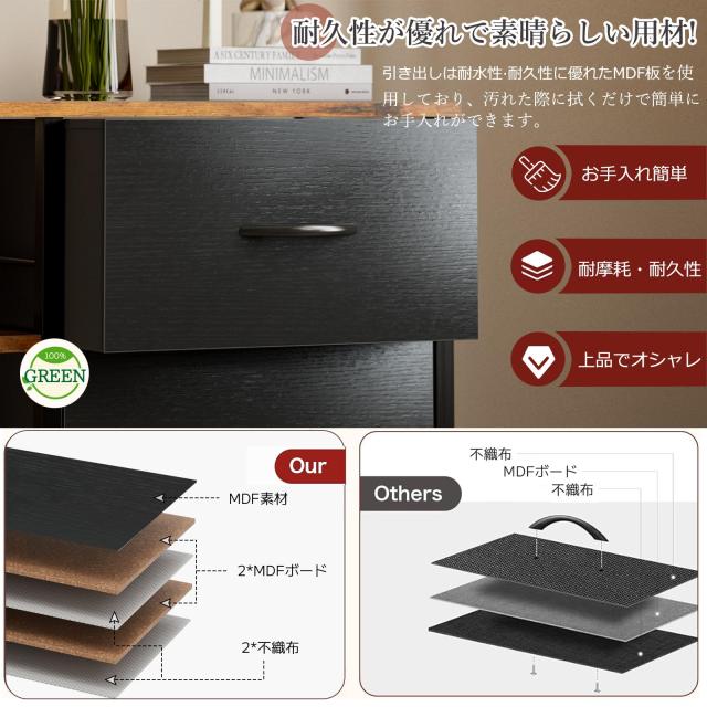 IKIFLY チェスト収納 タンス 棚付き 箪笥 リビング収納チェストUSB