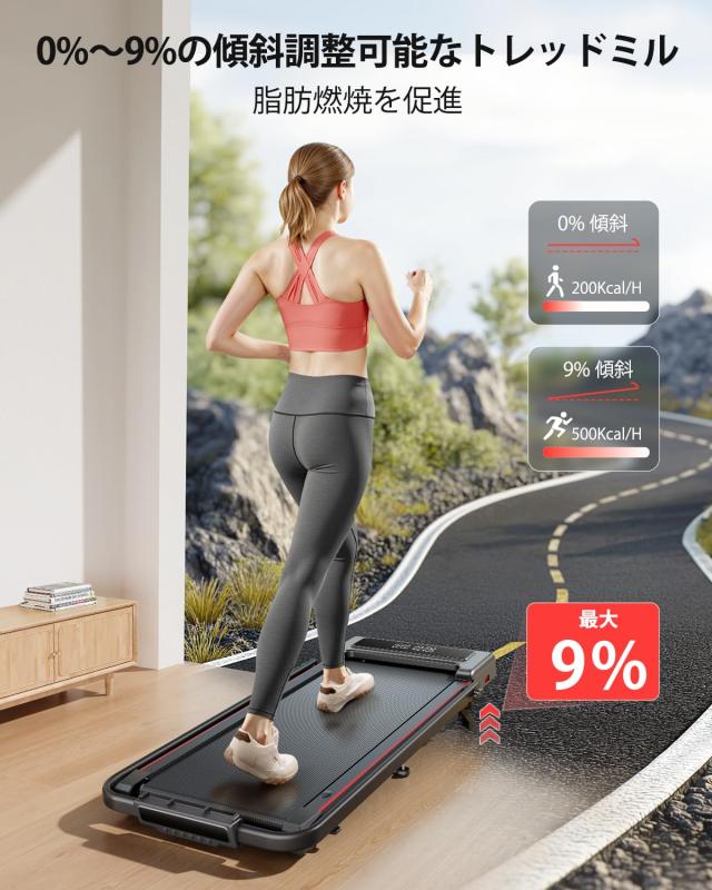 TOPUTURE ルームランナー 時速1~12km 傾斜9%電動 ランニングマシン APP