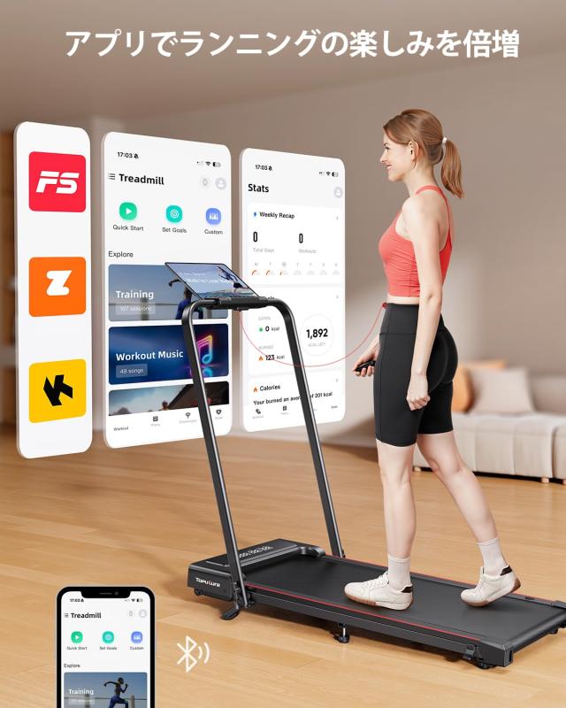 TOPUTURE ルームランナー 時速1~12km 傾斜9%電動 ランニングマシン APP