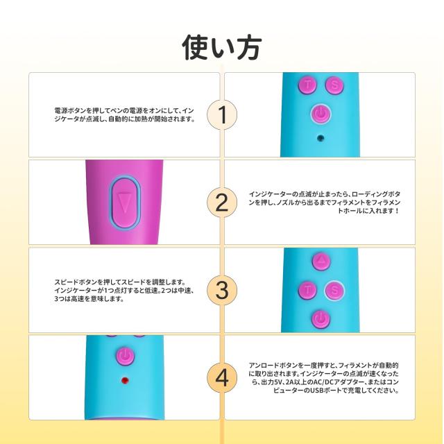 Kreturm 3Dペンセット 低温設計の3Dペン。 かわいい3Dペン、12色の
