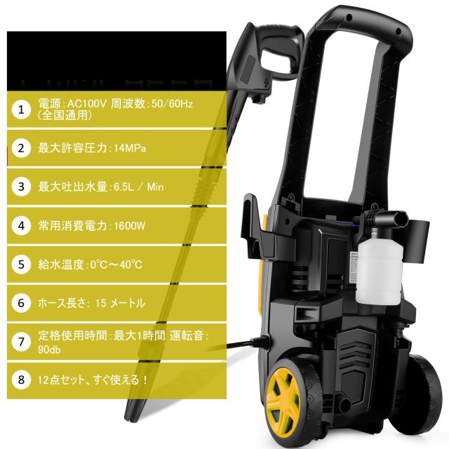 Suyncll 1500W 高圧洗浄機 最大吐出圧力14MPa 50Hz/60Hz東西日本兼用 水道直結・自吸両用 家庭用高圧クリーナー 高圧ホース10m+水道ホー_1