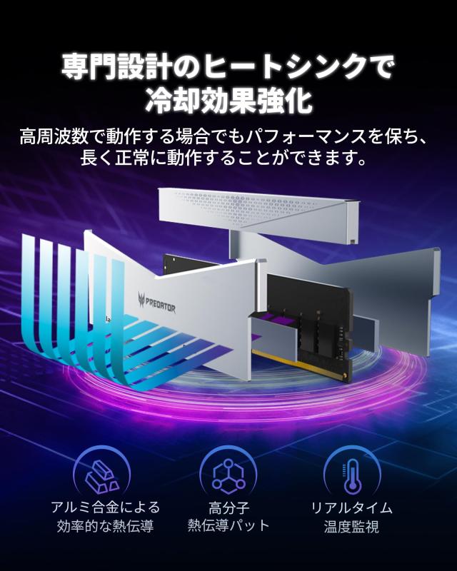 Acer Predator Pallas ？ DDR5 6000MHz デスクトップPC用メモリ 32GB（16GB×2枚） CL36 シリーズ (PC5-48000) Intel XPM 3.0 準拠 AMD E_3