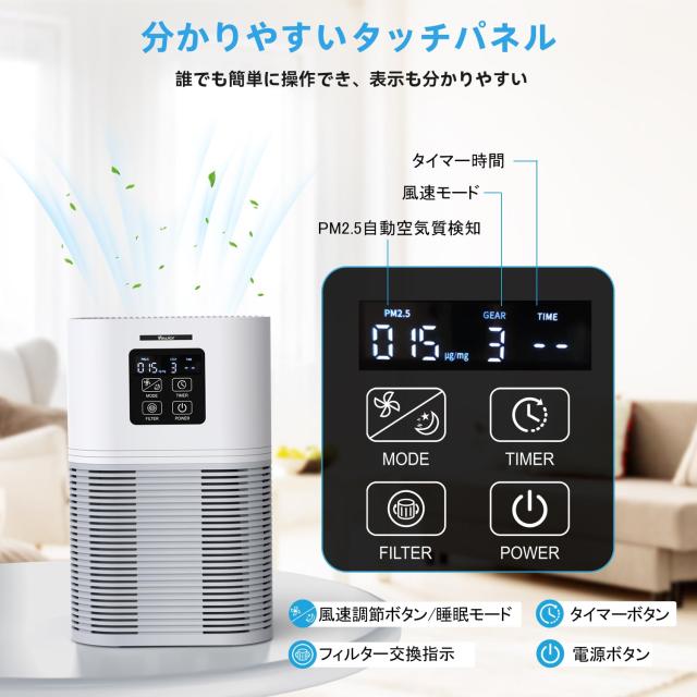 VEWIOR 空気清浄機 小型 静音 12~38畳 PM2.5自動空気質検知 ペット 