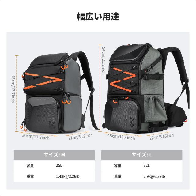 K＆F Concept カメラバッグ カメラリュック EVA材質防水耐衝撃 25L 大 