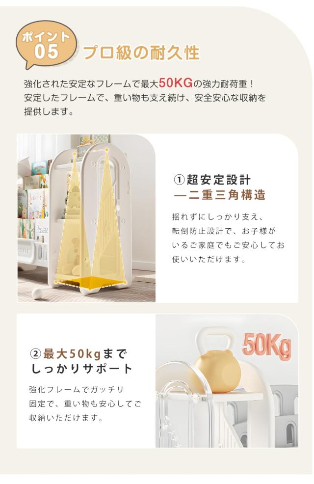 OSJ おもちゃ棚 絵本棚 3段 4段 ラックセット 大容量 組み合わせ可能 スリム ワイドタイプ グレー+ホワイト_5