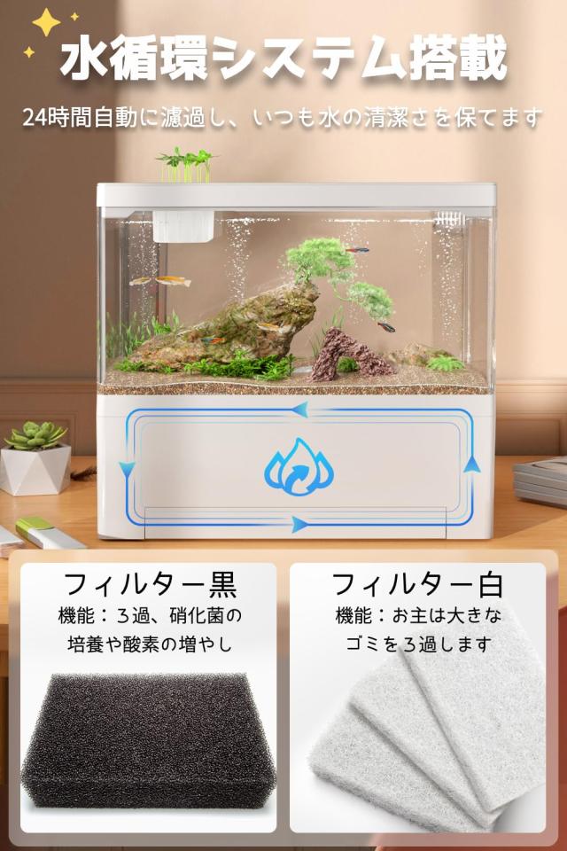 Inspvllu 水槽 小型 フルセット アクアリウム メダカ飼育水槽 静音 USB
