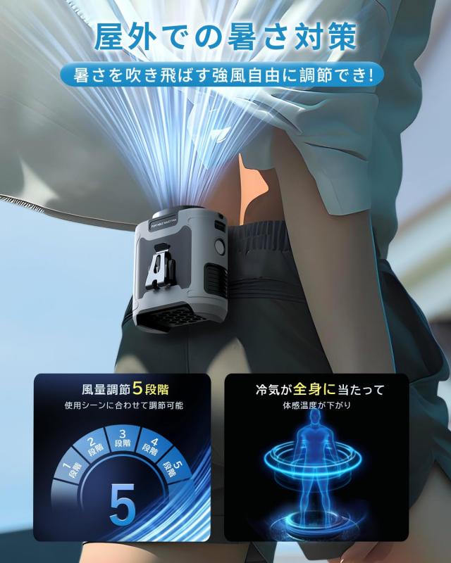腰掛け扇風機 ベルトファン 10000mAh大容量【31時間連続使用＆熱中症