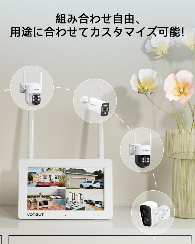 【2025年 タッチパネルモニター搭載・5年保証】 VORGUT 防犯カメラ 屋外 ソーラー モニター付き 400万画素 防犯カメラ ワイヤレス 屋外