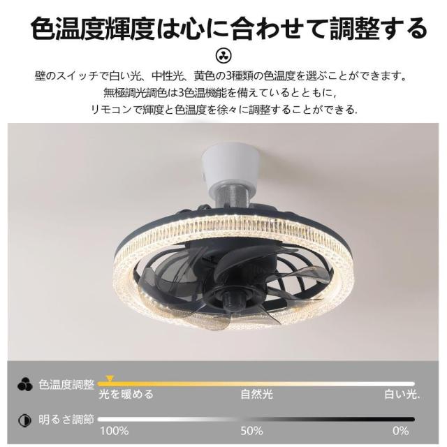 Aerlife【2025新規】シーリングファンライト 調光 調色 6~10畳 ファン付き照明 E26口金 LED天井ファン リモコン付 DCモーター 4段階風速