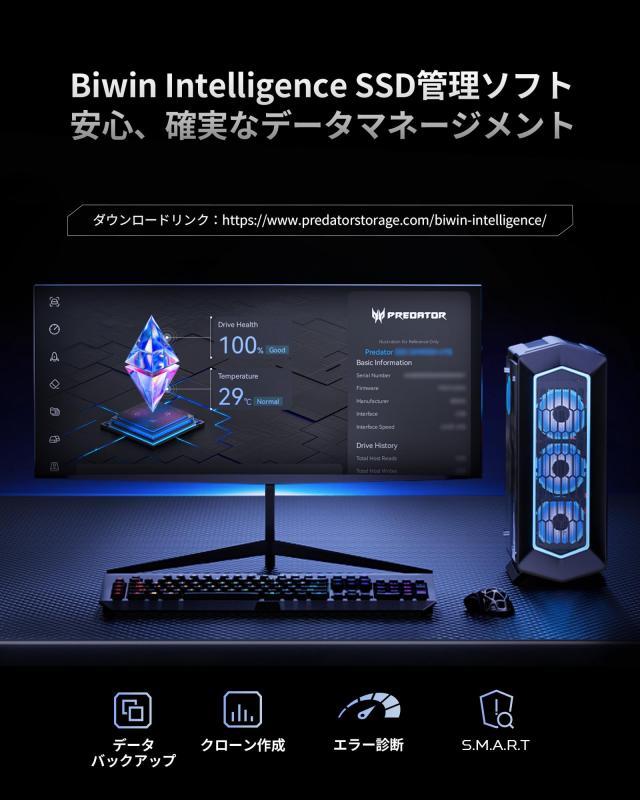Acer Predator M.2 SSD 2TB GM6 NVMe2.0 2280 PCIe Gen4×4 超高速(最大