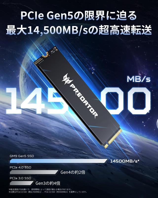 Acer Predator Gen5 M.2 SSD 1結核症 GM9 NVMe2.0 2280 PCIe Gen5×4 超高速道路 14500MB/s 最高限度読込速度 内蔵SSD 高耐久 3D NAND TLC 製造会社5