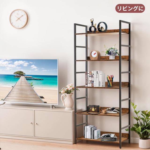 LeYoi オープンシェルフ ラック 棚 本棚 おしゃれ 収納ラック 木製ラック スチールラック 食器棚 レンジラック キッチンラック (レトロ_5