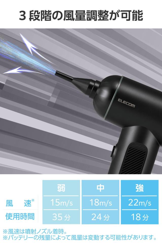 エレコム 電動エアダスター ブロワー 2WAY 吹き飛ぶ/吸い込む 強力 充電式 3段階風量調整 50000rpm高速回転 最大風速22m/s 軽量 LEDライ