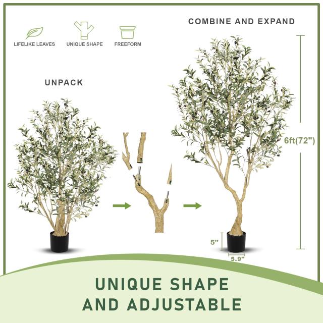 LYERSE フェイクオリーブの木 【高さ183cm】大型 人工観葉植物 観葉樹 空気清浄 大型光触媒 消臭対応 リアルな樹形 室内インテリア 玄関_1