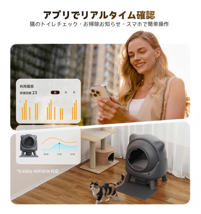猫自動トイレ 大型 自動清掃 臭いが漏れにくい スマホ管理 猫トイレ