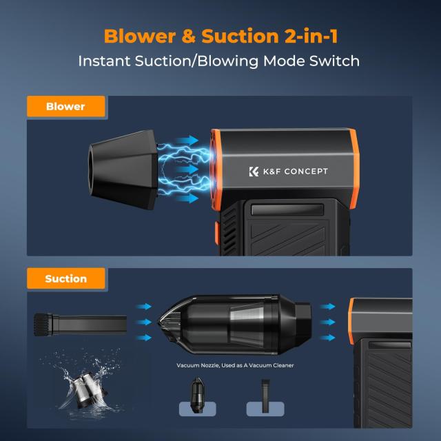 K＆F CONCEPT エアダスター 電動エアダスター ブロワー磁気ノズル 2in1 吹き吸い両用 300000RPM 3段階風量調整 6000mAh大容量バッテリー_2