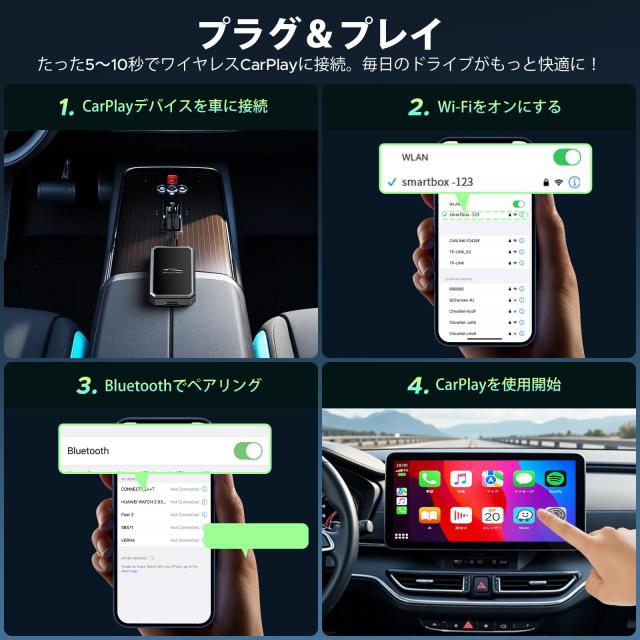 LAMTTO ワイヤレス CarPlay アダプター (兼用テレビスティック 
