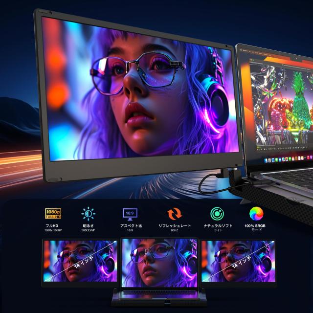 Kwumsy F3 モバイルモニター 2画面 トリプルポータブル 14インチ Kwumsy F3 モバイルモニター 2画面 トリプルポータブル 14インチ