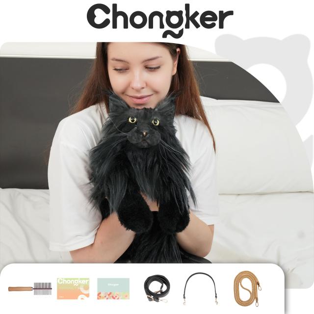 Chongker 猫ぬいぐるみ 本物そっくり - リアルな猫型リュック、手作り