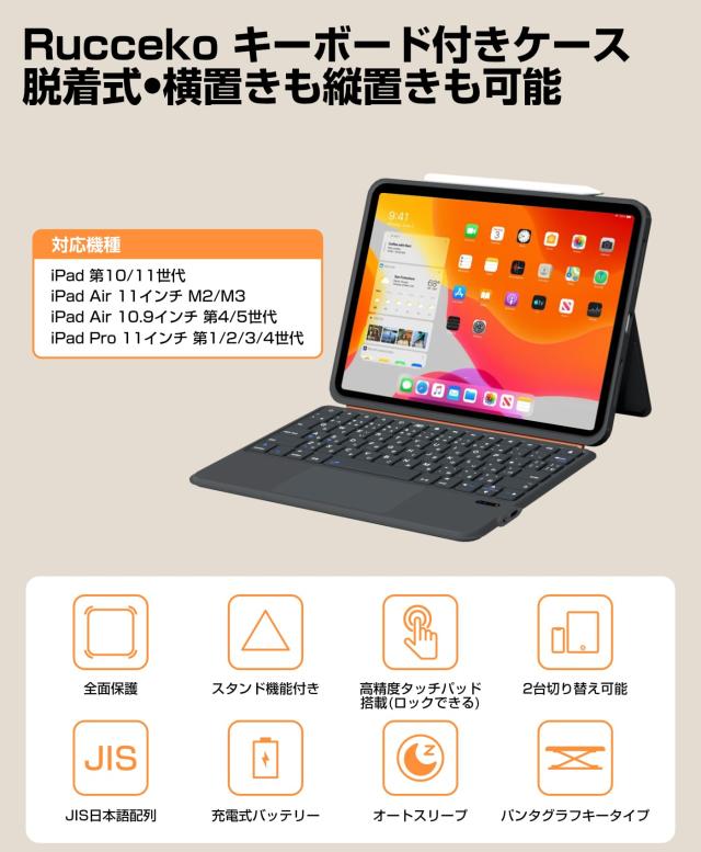 Rucceko iPad A16 11世代/10世代 キーボード付きケース iPad Air 11