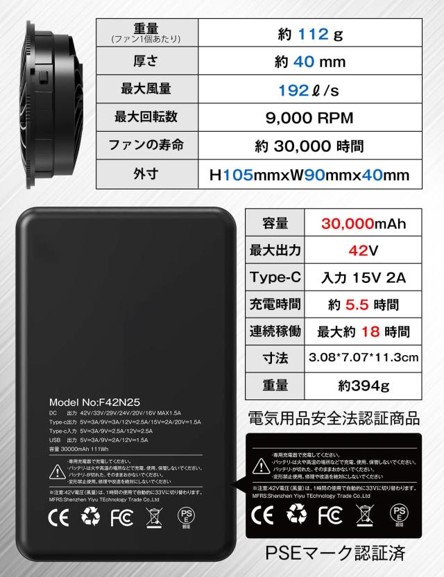 AFXBOOTS ファンバッテリーセット ベスト用 30000mAh 楽天市場】ファン付きベスト42V 192L/S暴風ファン 30000mAh