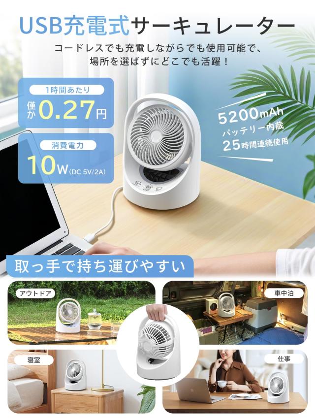 扇風機 サーキュレーター 兼用 充電式【2025年夏新モデル・節電対策