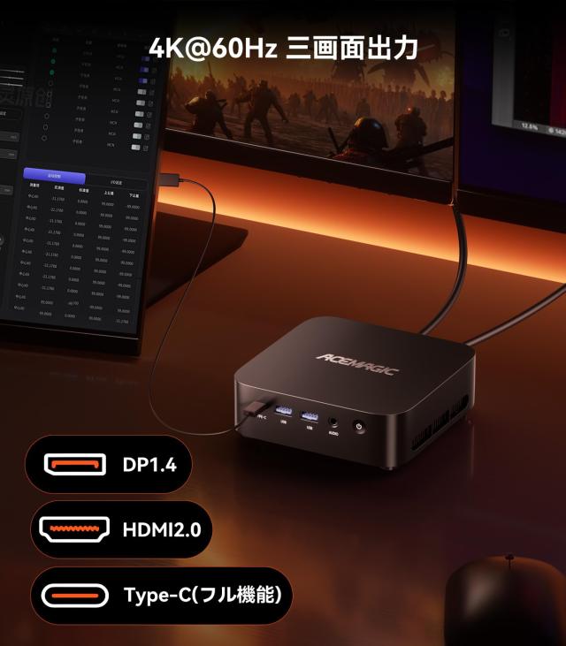 ミニPC ryzen5 7430U搭載 ブラック acemagic ACEMAGIC K1 Mini PC, AMD Ryzen 5 7430U 16 GB DDR4 512 GB SSD